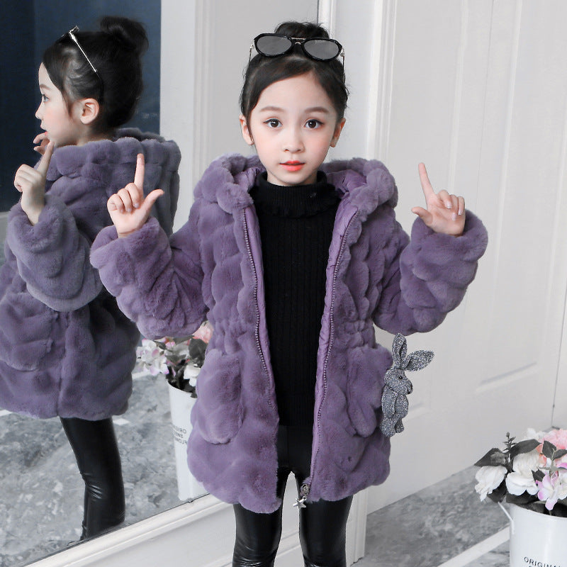 Girls' Faux Fur Hooded Coat