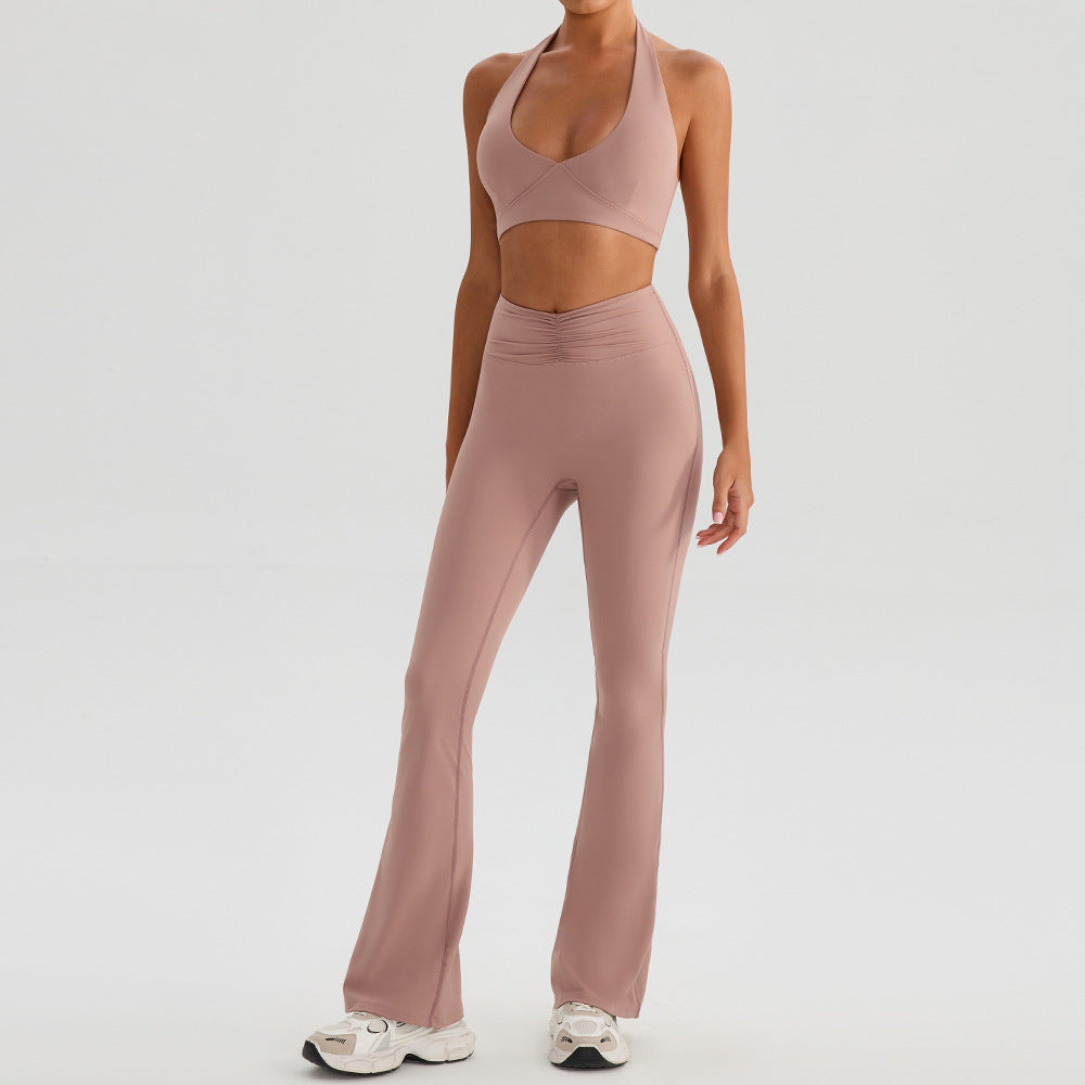 Yoga Sports Halter Bra And Tennis Two-Piece Set Outdoor Running Fitness Outfit Long And Short Pants Set