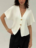 Commuter Irregular Button-Up Cardigan Short-Sleeve Shirt
