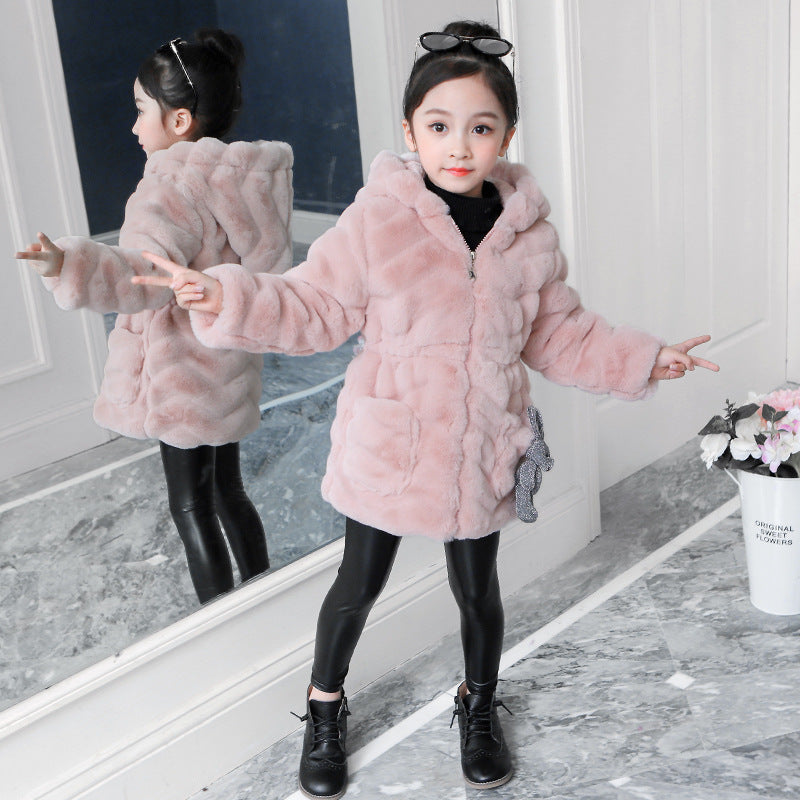 Girls' Faux Fur Hooded Coat