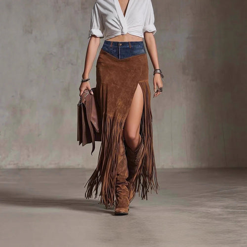 Chic Asymmetrical Tassel Suede Skirt