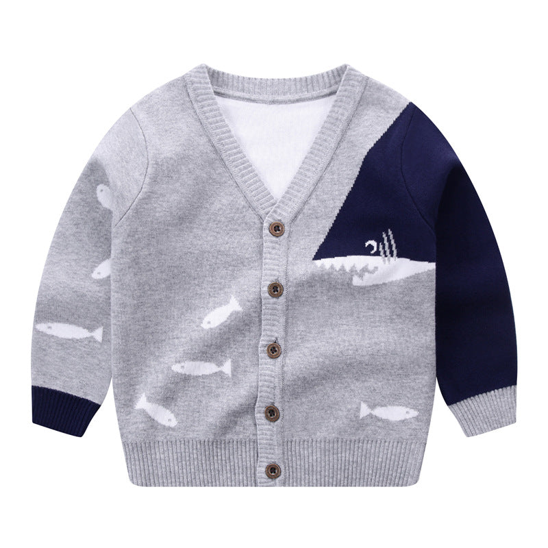 Kids' Fish Print V-Neck Cardigan