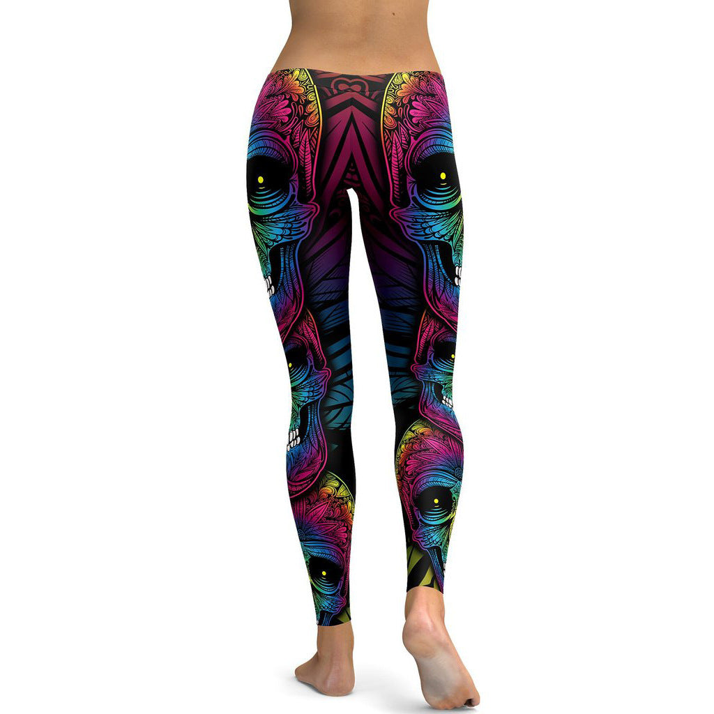 Plus Size Rainbow Skull Leggings