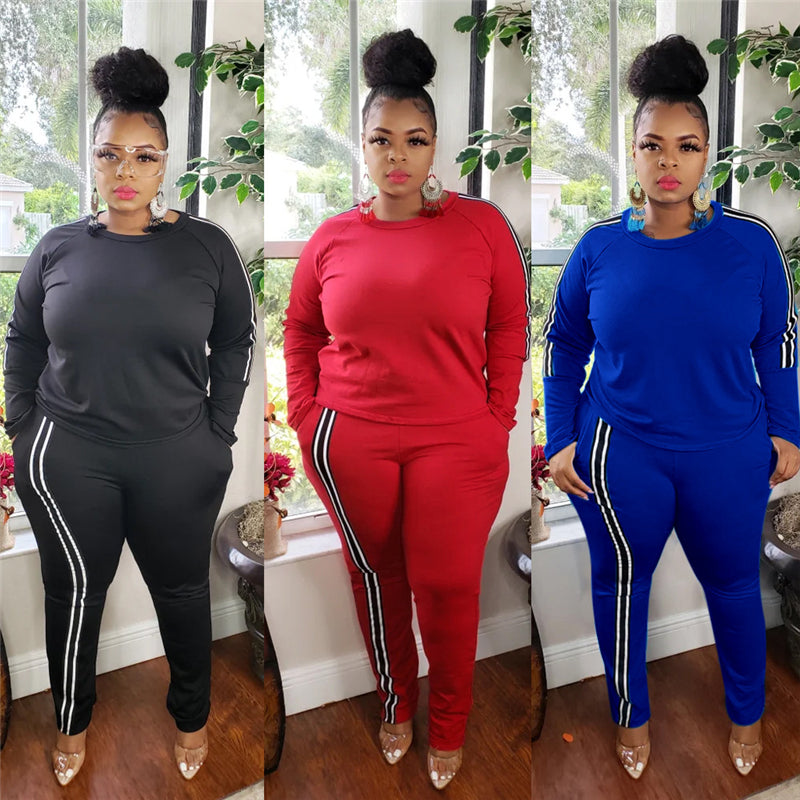 Plus Size Side-Stripe Two-Piece Set