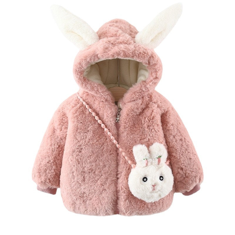Girls' Bunny Hooded Plush Coat