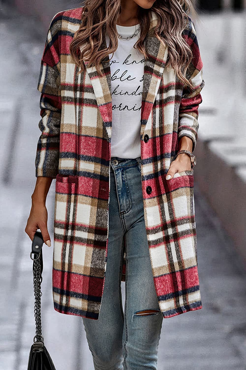 Long Plaid Wool Jacket