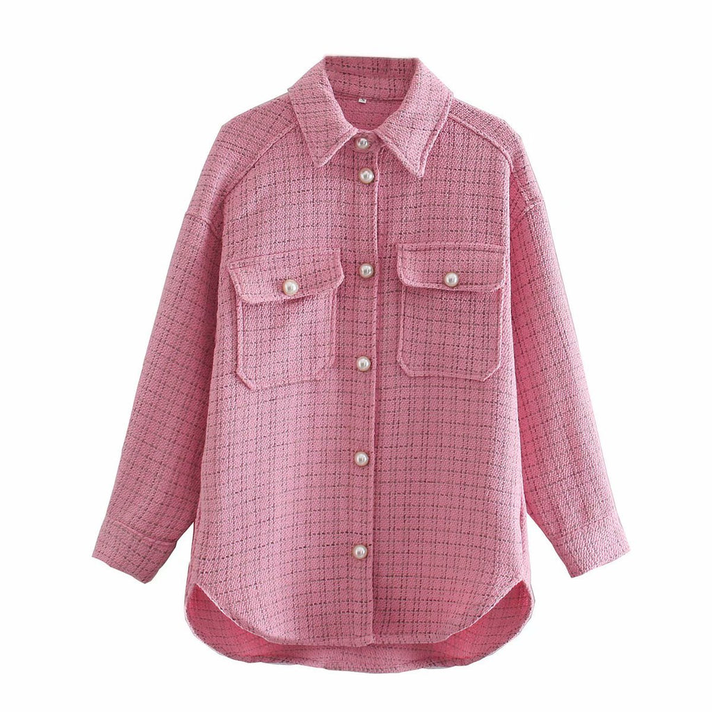 Plaid Pearl Button Coat