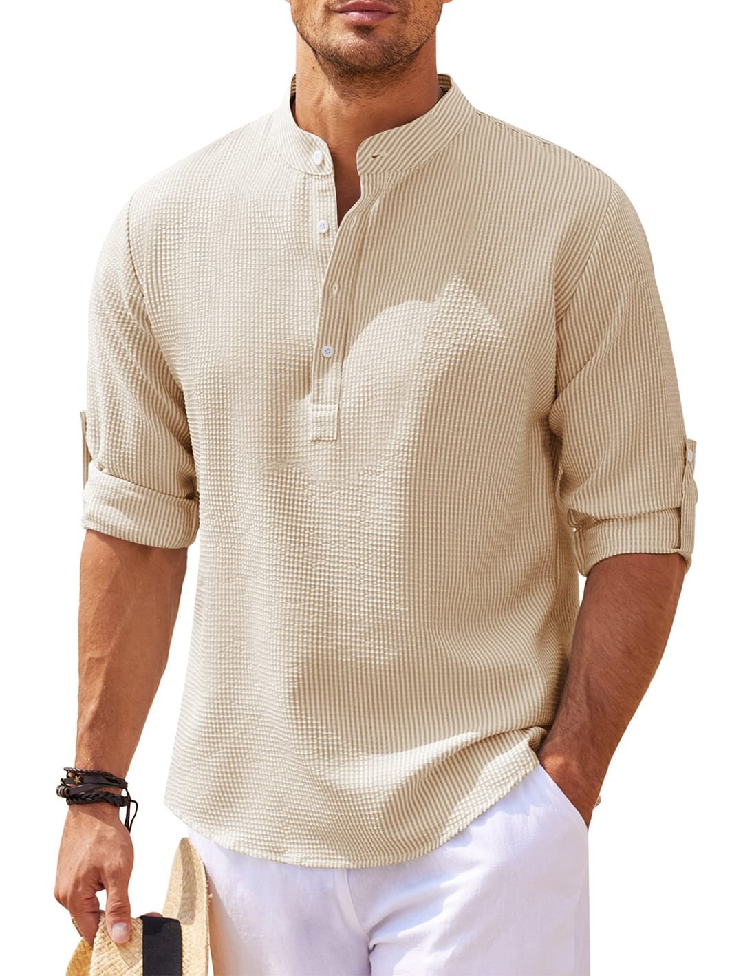 Men's Stand Collar Long Sleeve Shirt