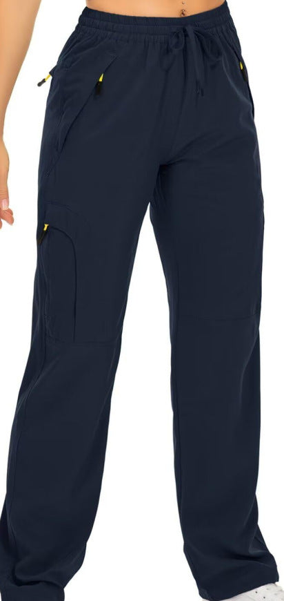 Loose-fitting Straight-leg Workout Pants With Drawstring Cuffs