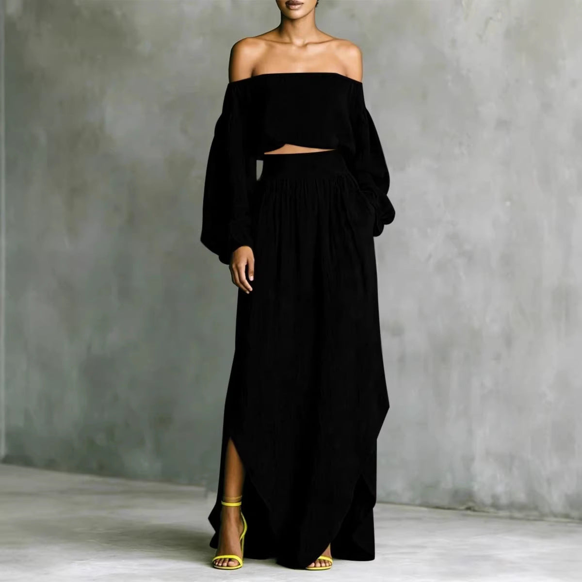 Casual Off-shoulder Top And An Asymmetrical Skirt Two Pieces