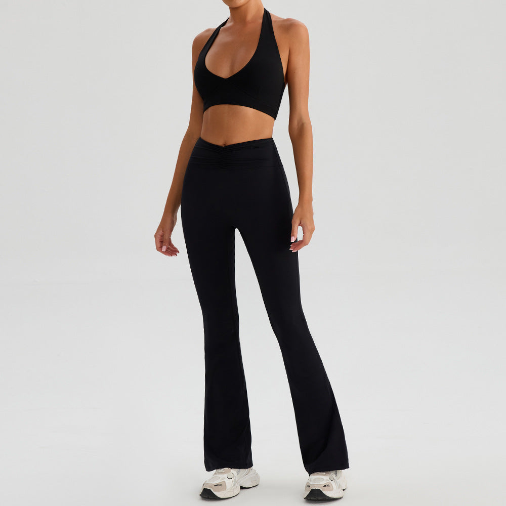 Yoga Sports Halter Bra And Tennis Two-Piece Set Outdoor Running Fitness Outfit Long And Short Pants Set