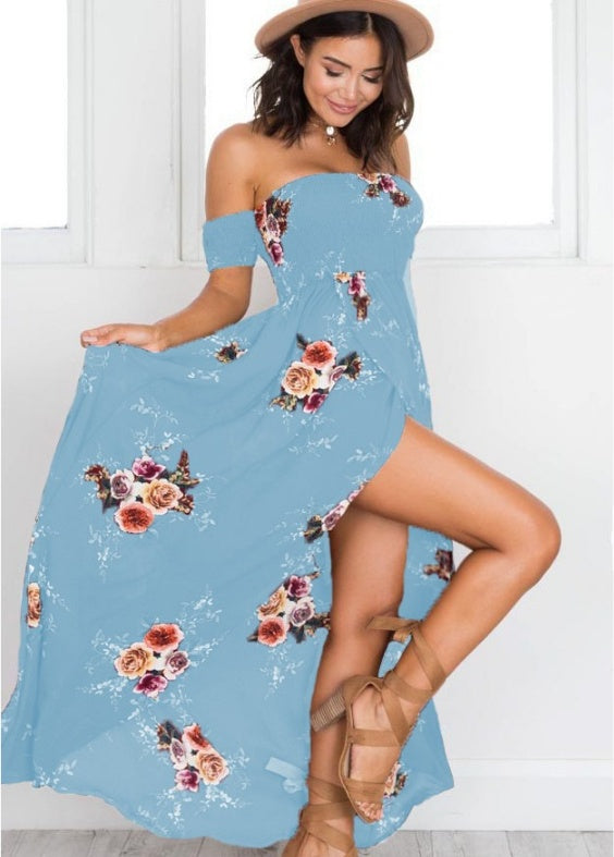 Off-Shoulder Boho Beach Maxi Dress