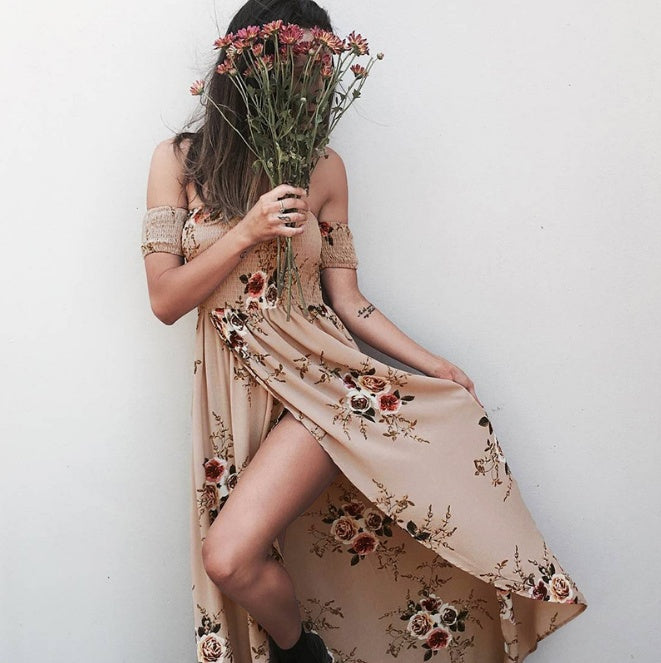 Off-Shoulder Boho Beach Maxi Dress