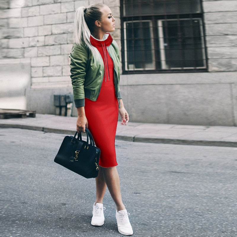 Plus Size High-Neck Long Sleeve Dress