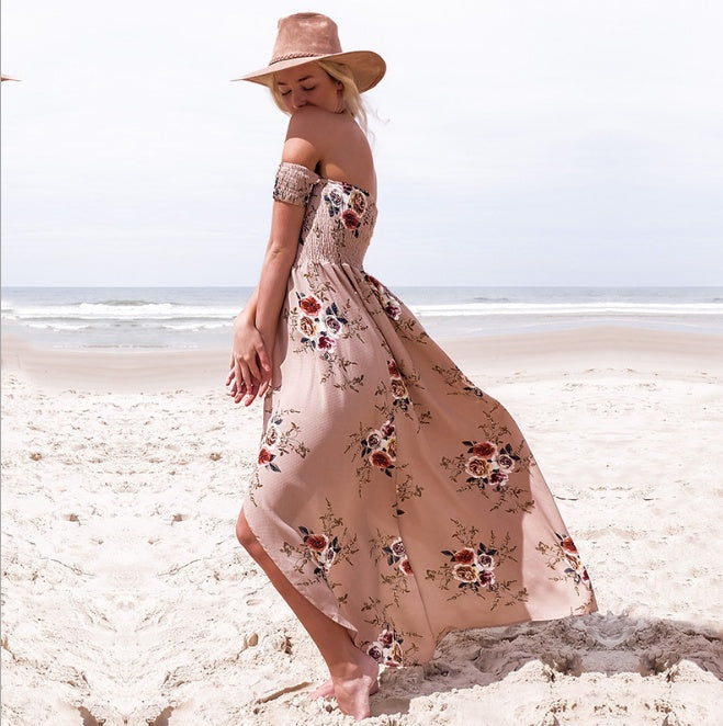 Off-Shoulder Boho Beach Maxi Dress