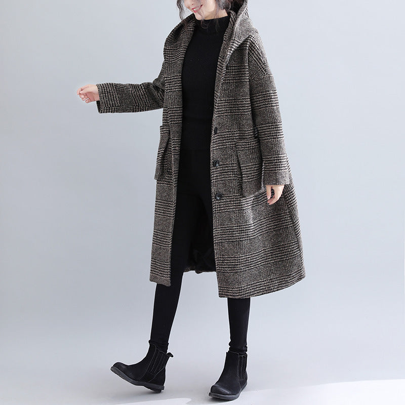Plus Size Houndstooth Wool Coat