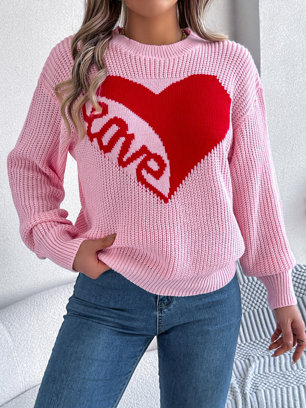 Heart Print Knit Sweater