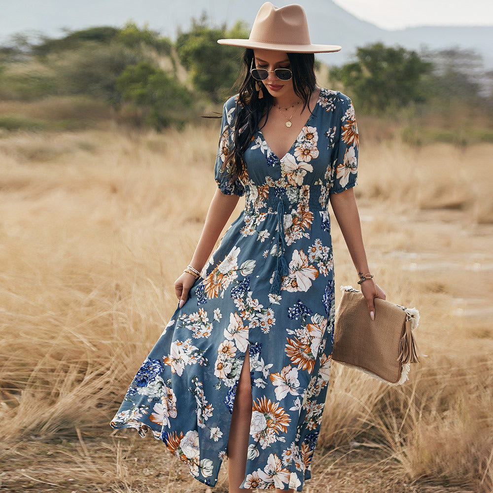Floral V-Neck Summer Beach Dress