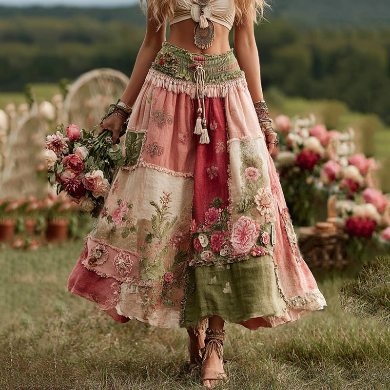 Springautumn 3D Digital-printed Midi A-line Skirt