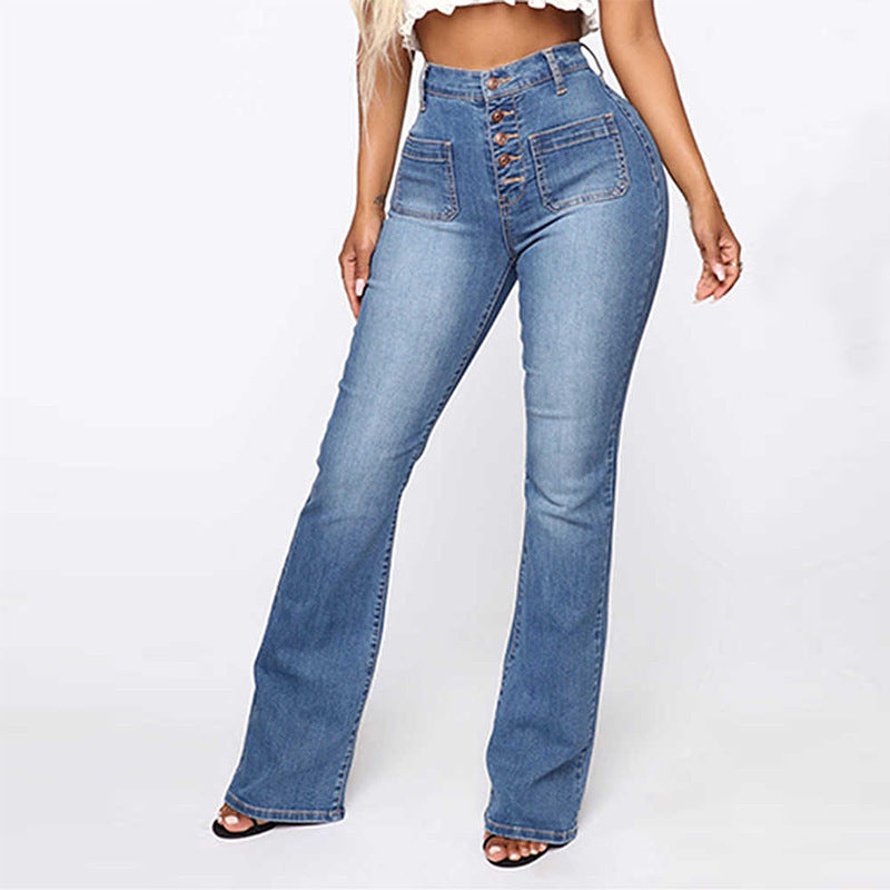Plus Size High-Waist Patch Pocket Jeans