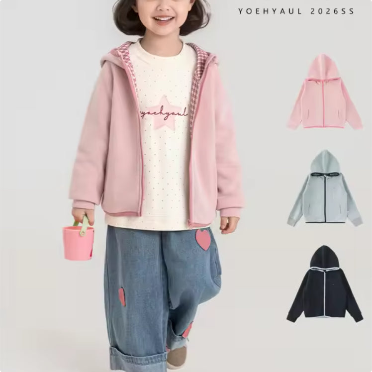 Kids' Reversible Plaid-Lined Hooded Coat