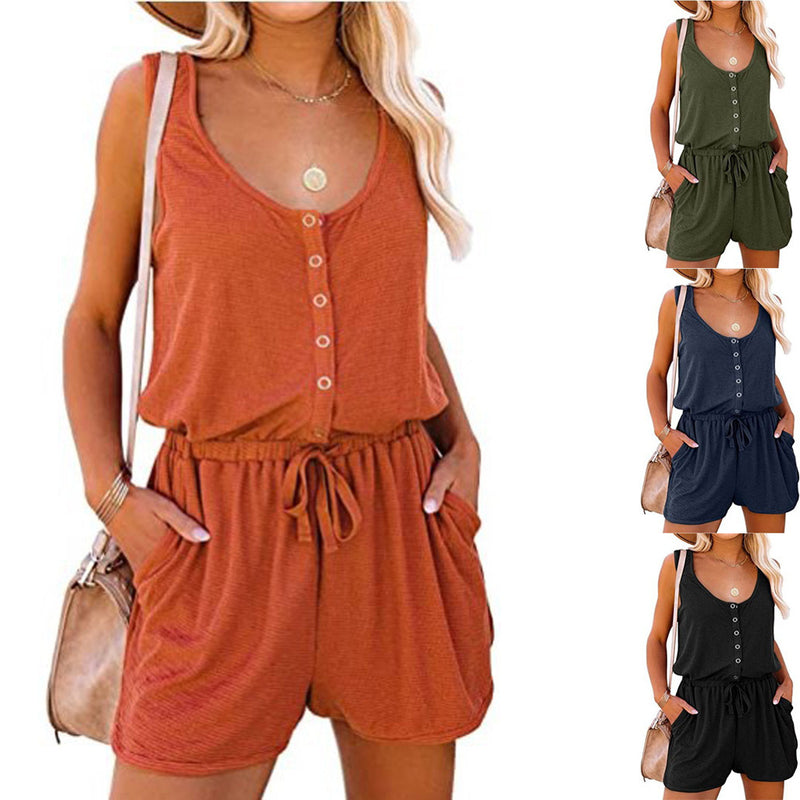 Sleeveless Jumpsuit Waist-Cinching Lace-Up