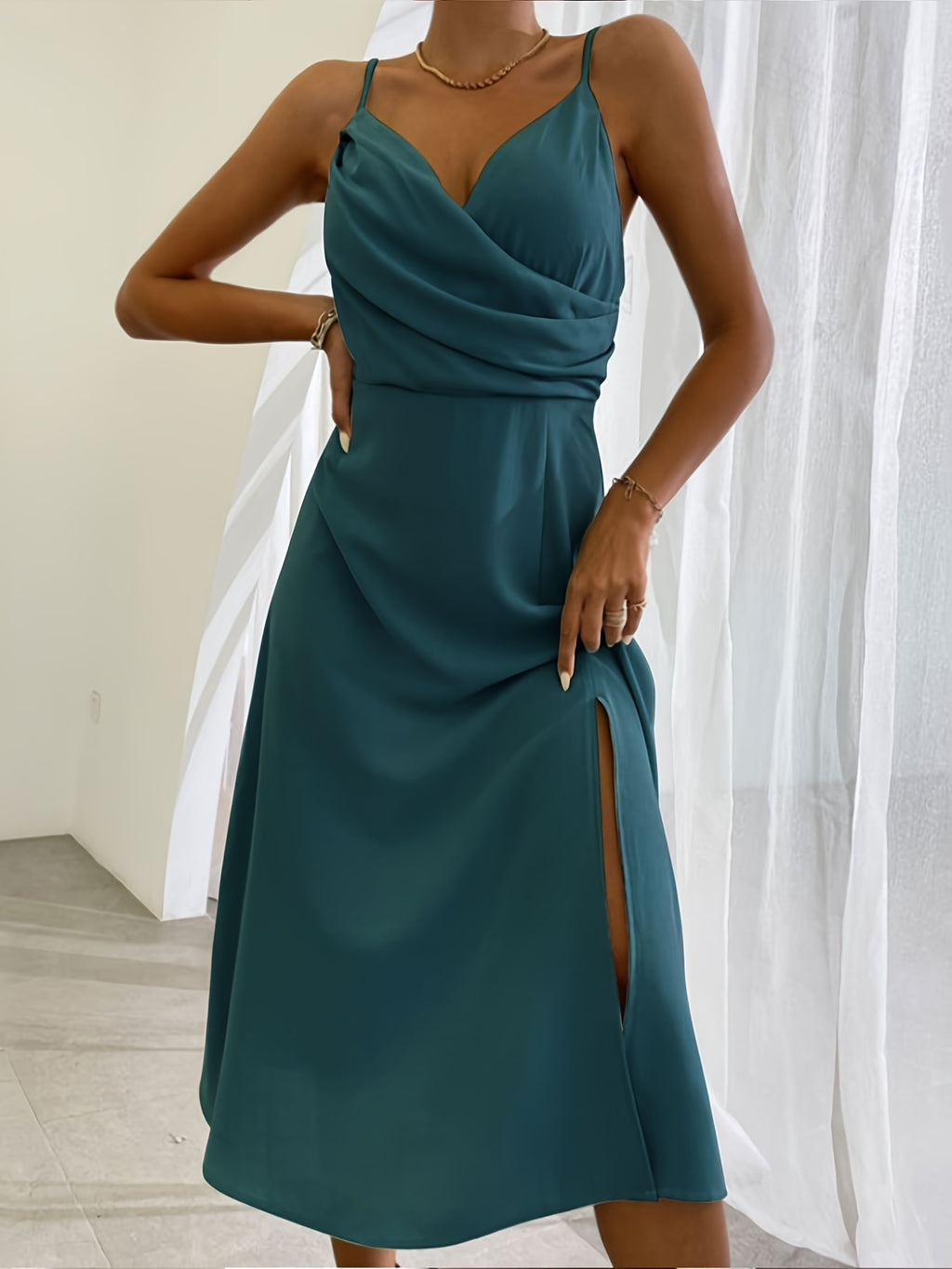V-Neck Slit Slip Dress