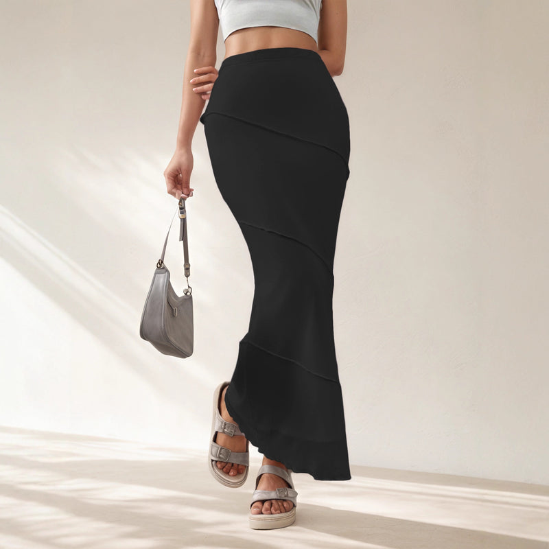 Summer Solid-Colored High-Waisted Sheath Long Skirt