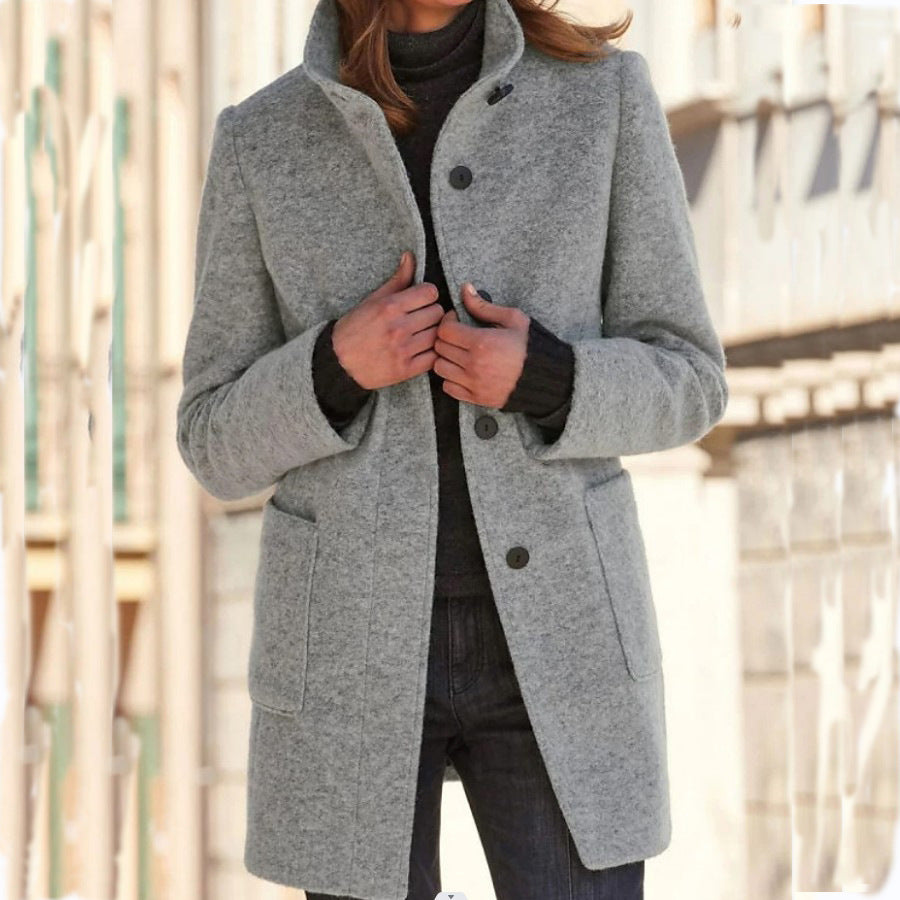 Stand Collar Woolen Coat