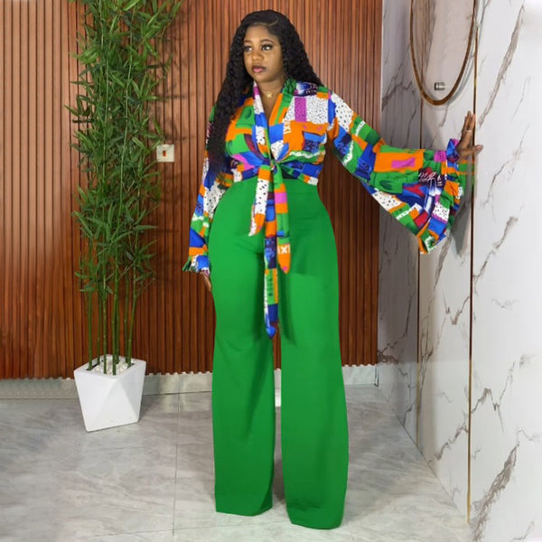 Plus Size Flared-Sleeve Wide-Leg Set