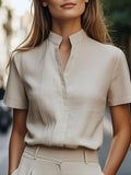 Stylish New Short-sleeve Loose-fitting Shirt With A Small Stand-up Collarversatile And Easy To Pair