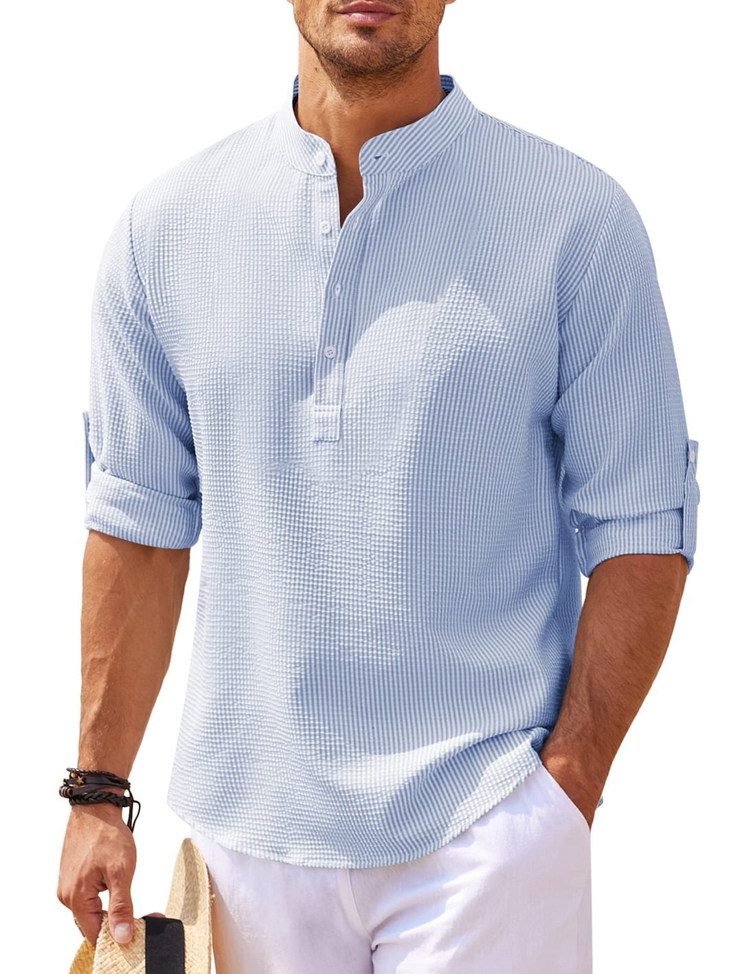 Men's Stand Collar Long Sleeve Shirt