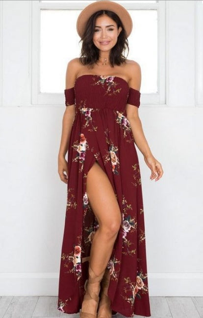 Off-Shoulder Boho Beach Maxi Dress