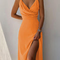 V-Neck Slit Slip Dress