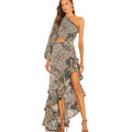 Women's Slanted Shoulder Floral Irregular Lotus Leaf Dress