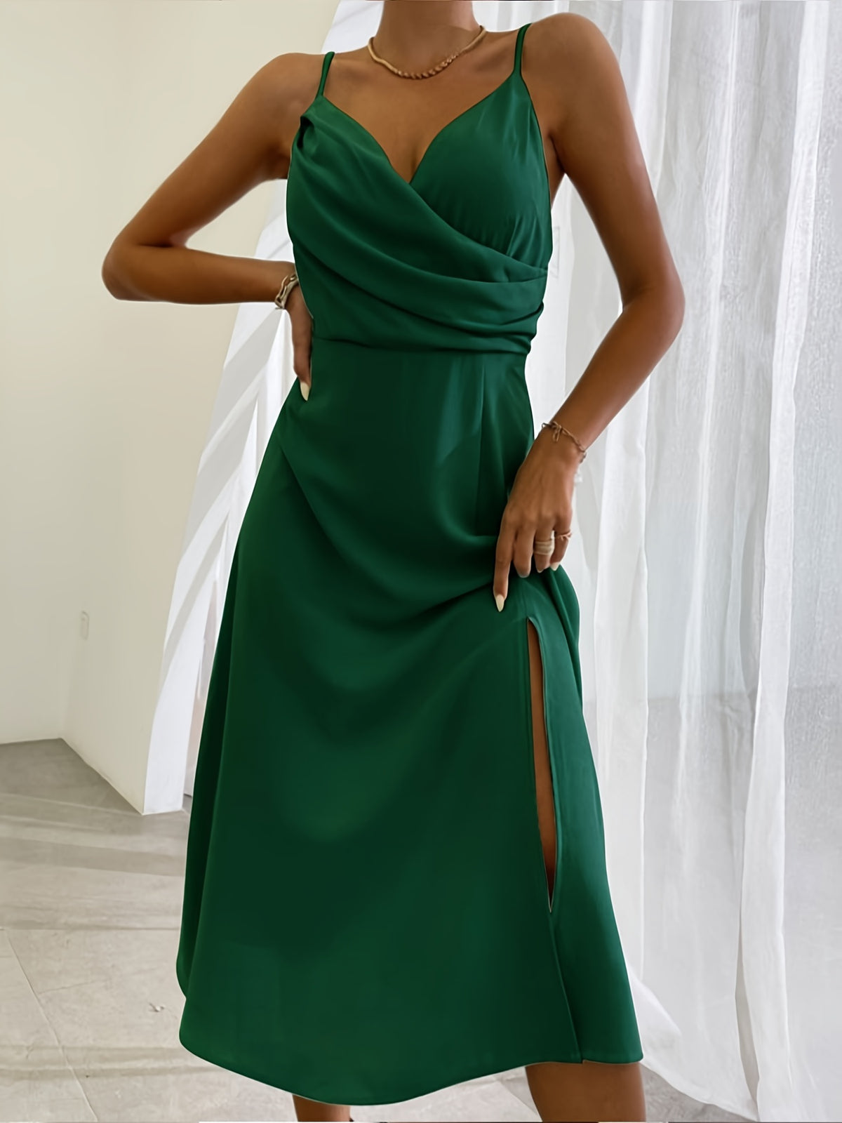 V-Neck Slit Slip Dress