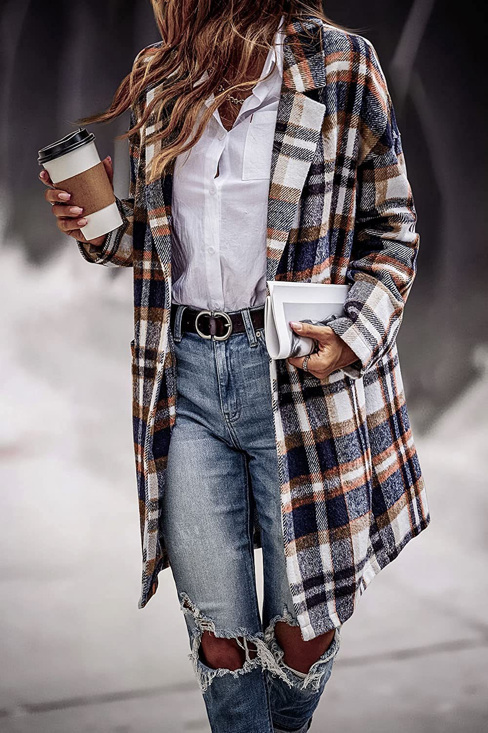 Long Plaid Wool Jacket