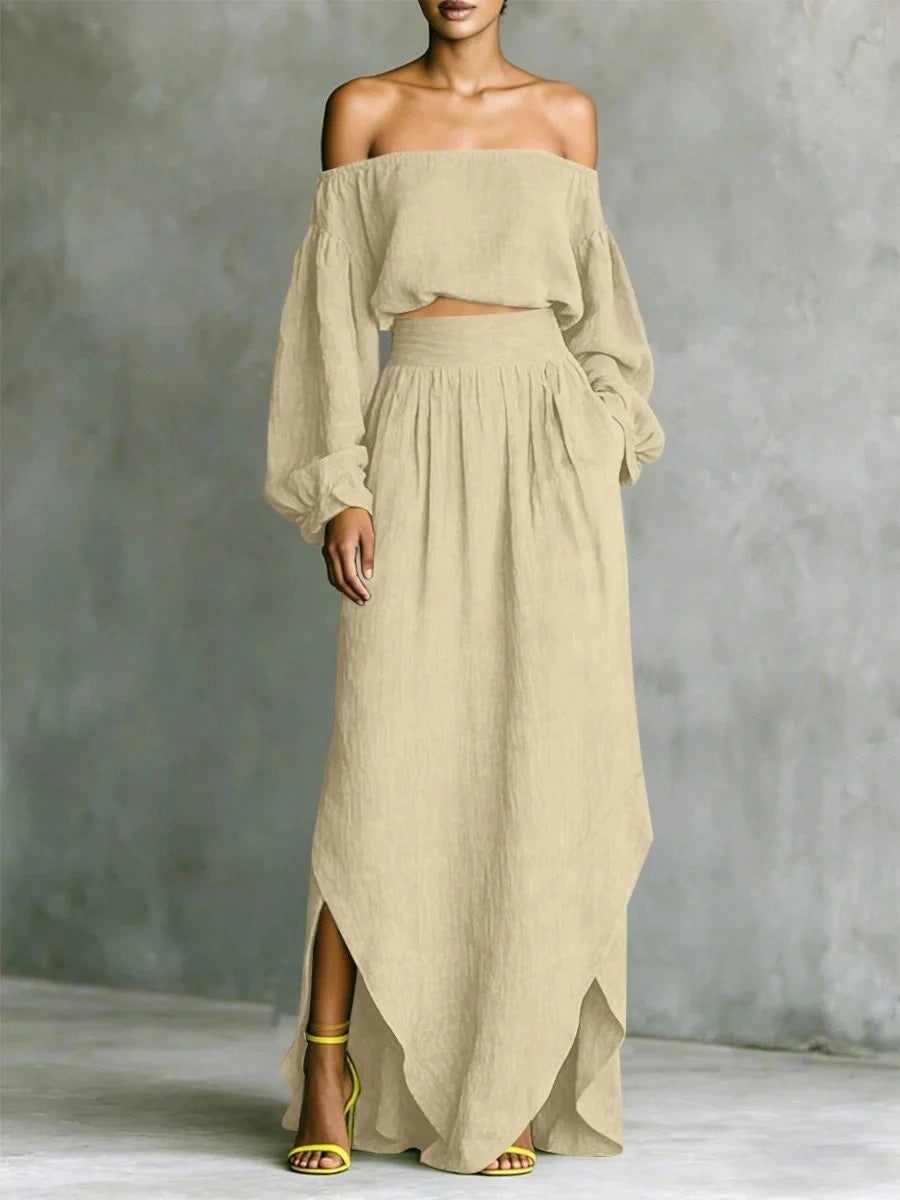 Casual Off-shoulder Top And An Asymmetrical Skirt Two Pieces