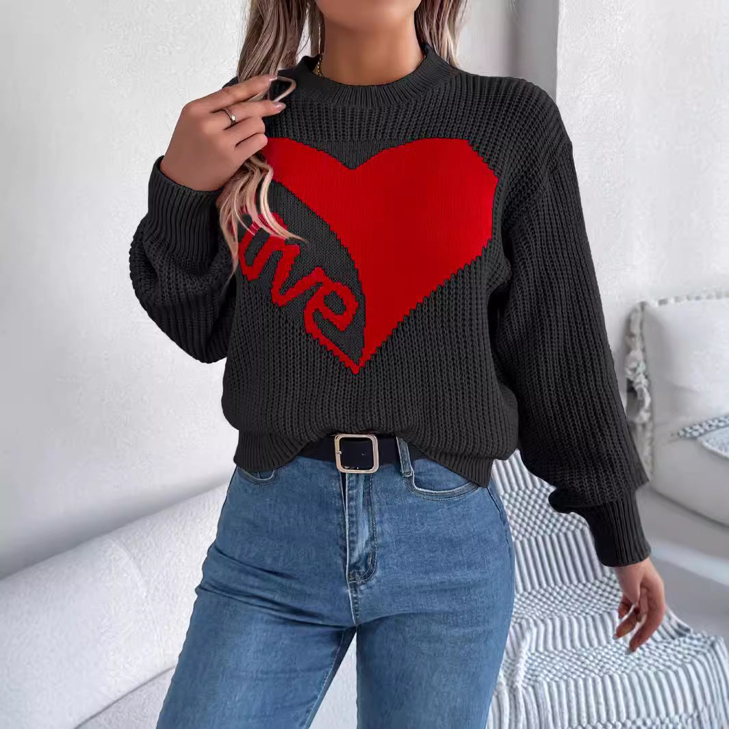 Heart Print Knit Sweater