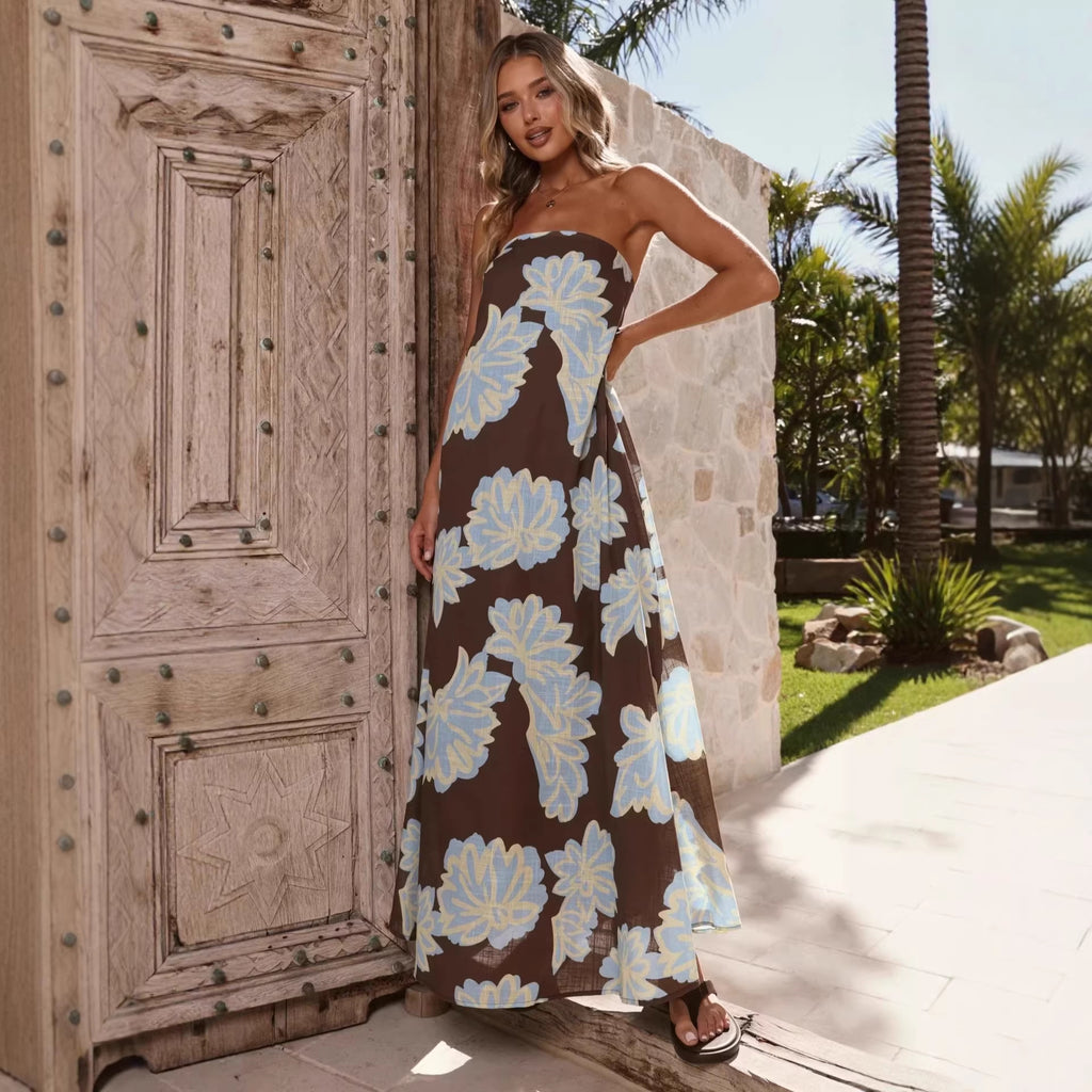 Printed Vacation-Style Sexy Tube Dress For Women