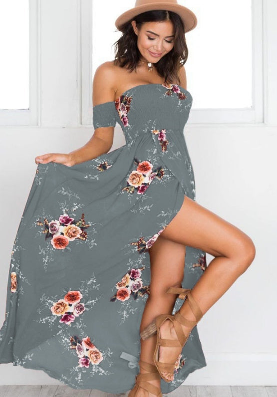 Off-Shoulder Boho Beach Maxi Dress