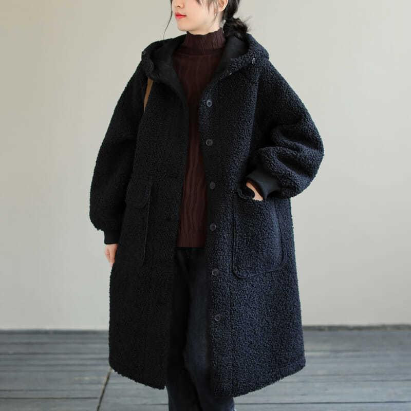 Plus Size Lamb Wool Hooded Coat