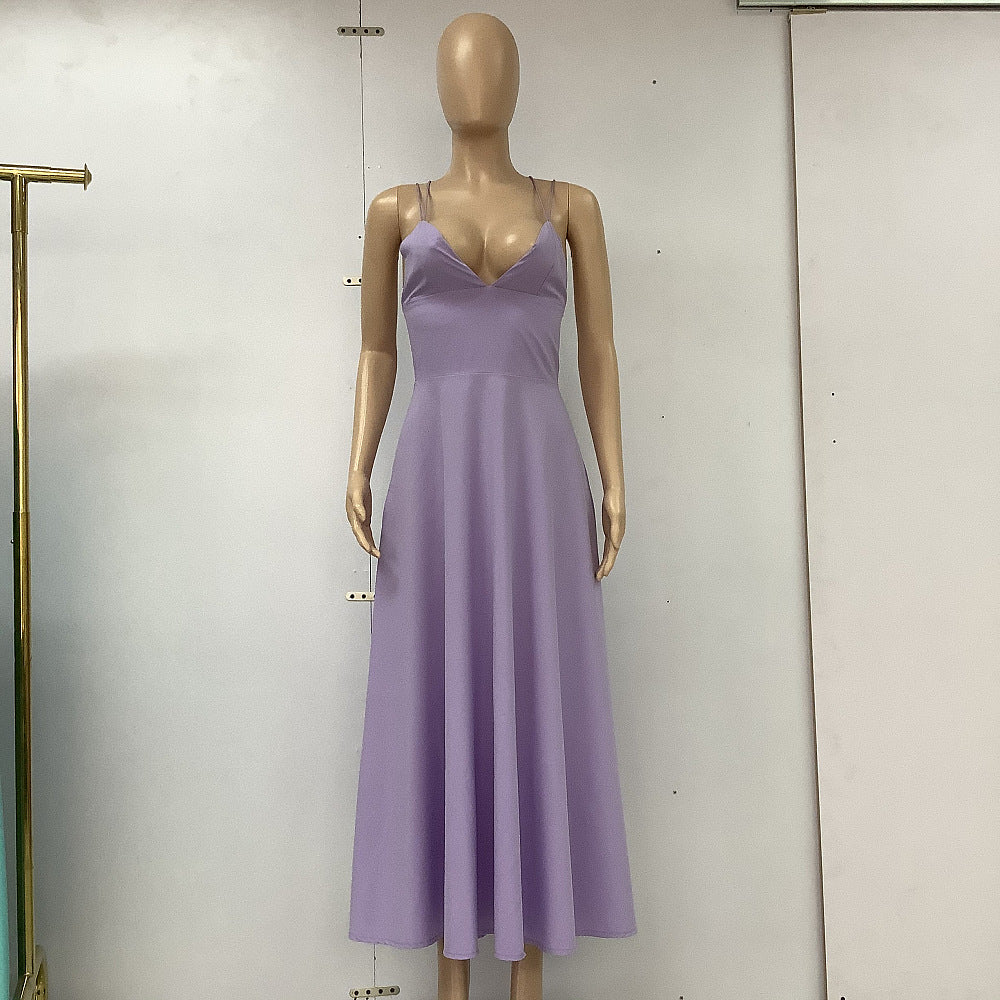 V-Neck A-Line Slip Maxi Dress