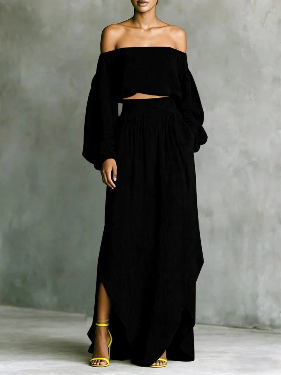 Casual Off-shoulder Top And An Asymmetrical Skirt Two Pieces