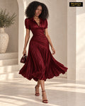 Retro Striped Satin Pleated Bodycon Dress