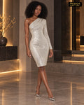 Silver One-Shoulder Sequin Formal Dress