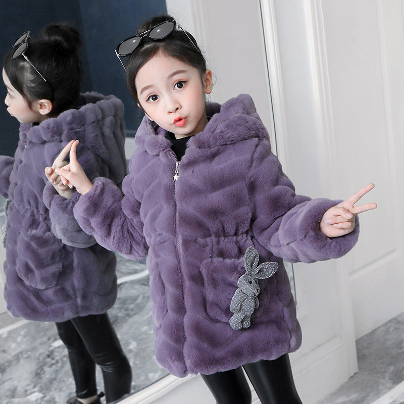 Girls' Faux Fur Hooded Coat