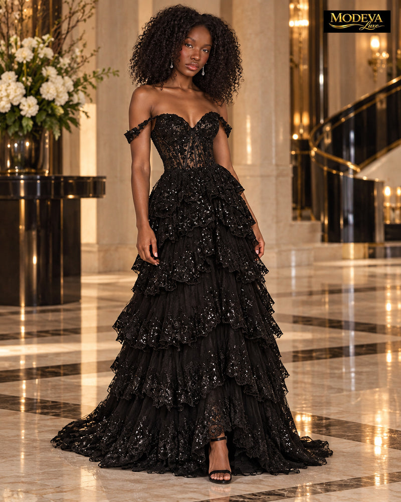 Black Satin Banquet Dress