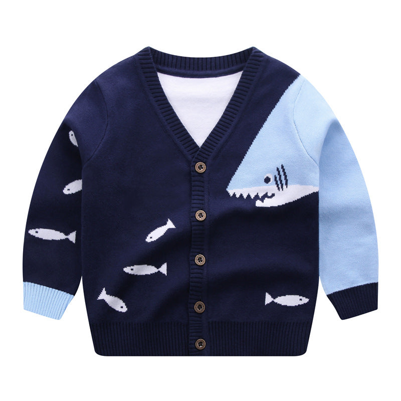 Kids' Fish Print V-Neck Cardigan