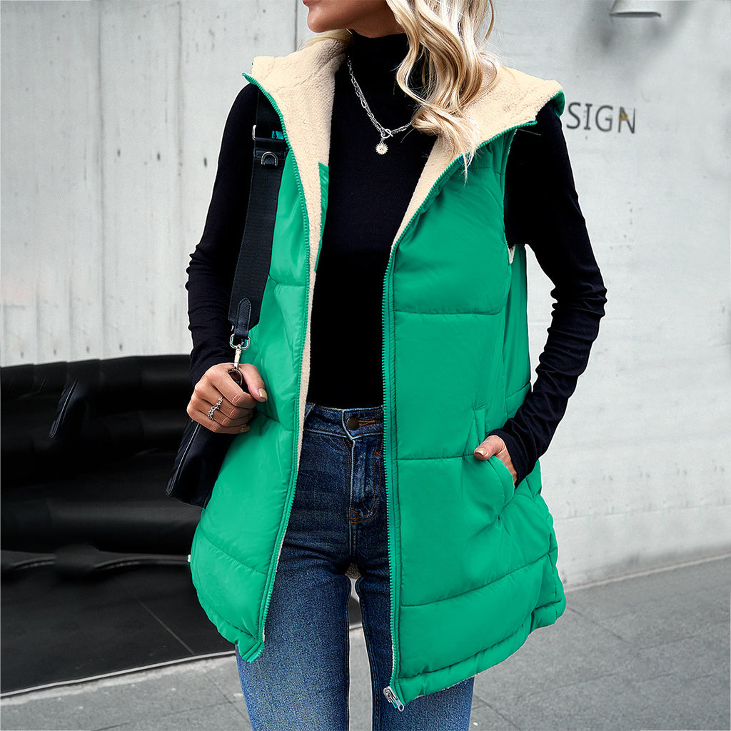Hooded Mid-Length Puffer Vest